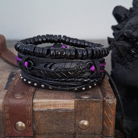 Raven Feather Bracelet Set