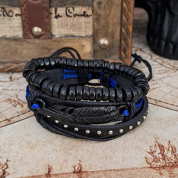 Blue Raven Feather Bracelet Set