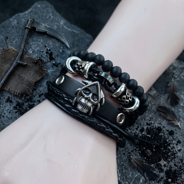 Grim Reaper Skull Bracelet Set