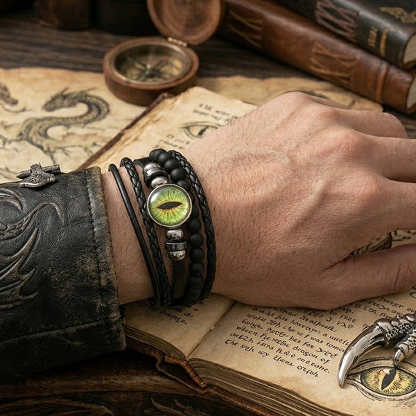 Gothic Dragon Eye Bracelet Set - Green