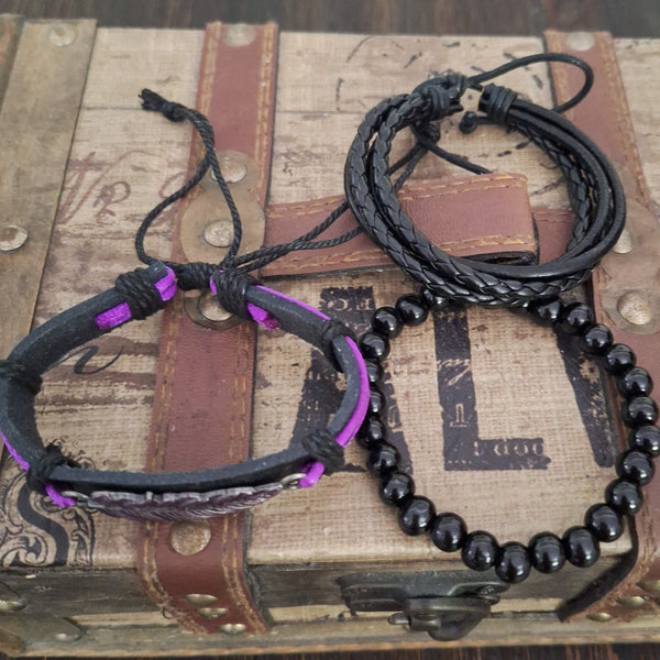 Purple Raven Feather Bracelet Set