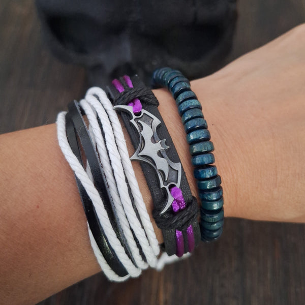 Bat Bracelet Set (Gothic Stripes)
