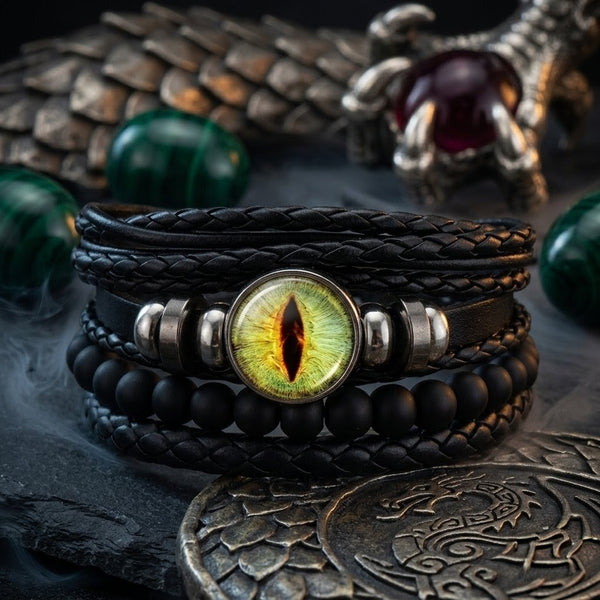 Gothic Dragon Eye Bracelet Set - Green