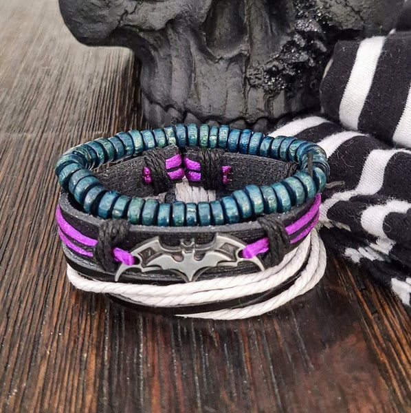 Bat Bracelet Set (Gothic Stripes)