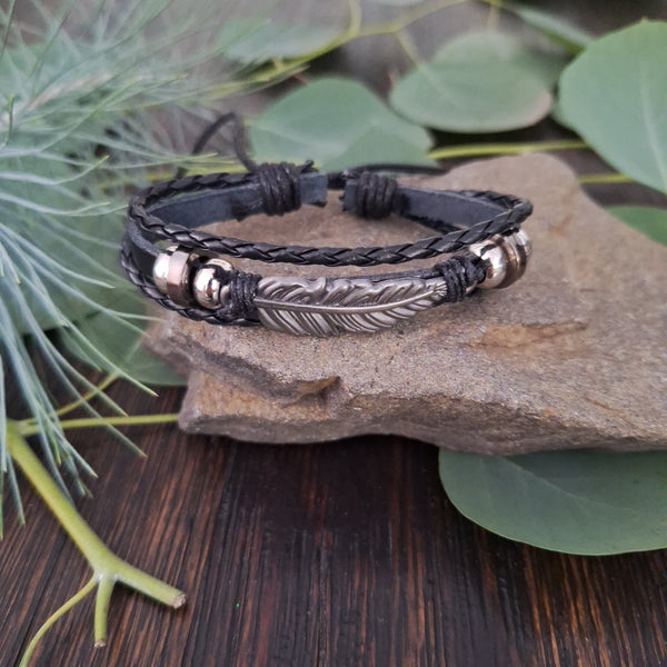 Black Feather Bracelet Set