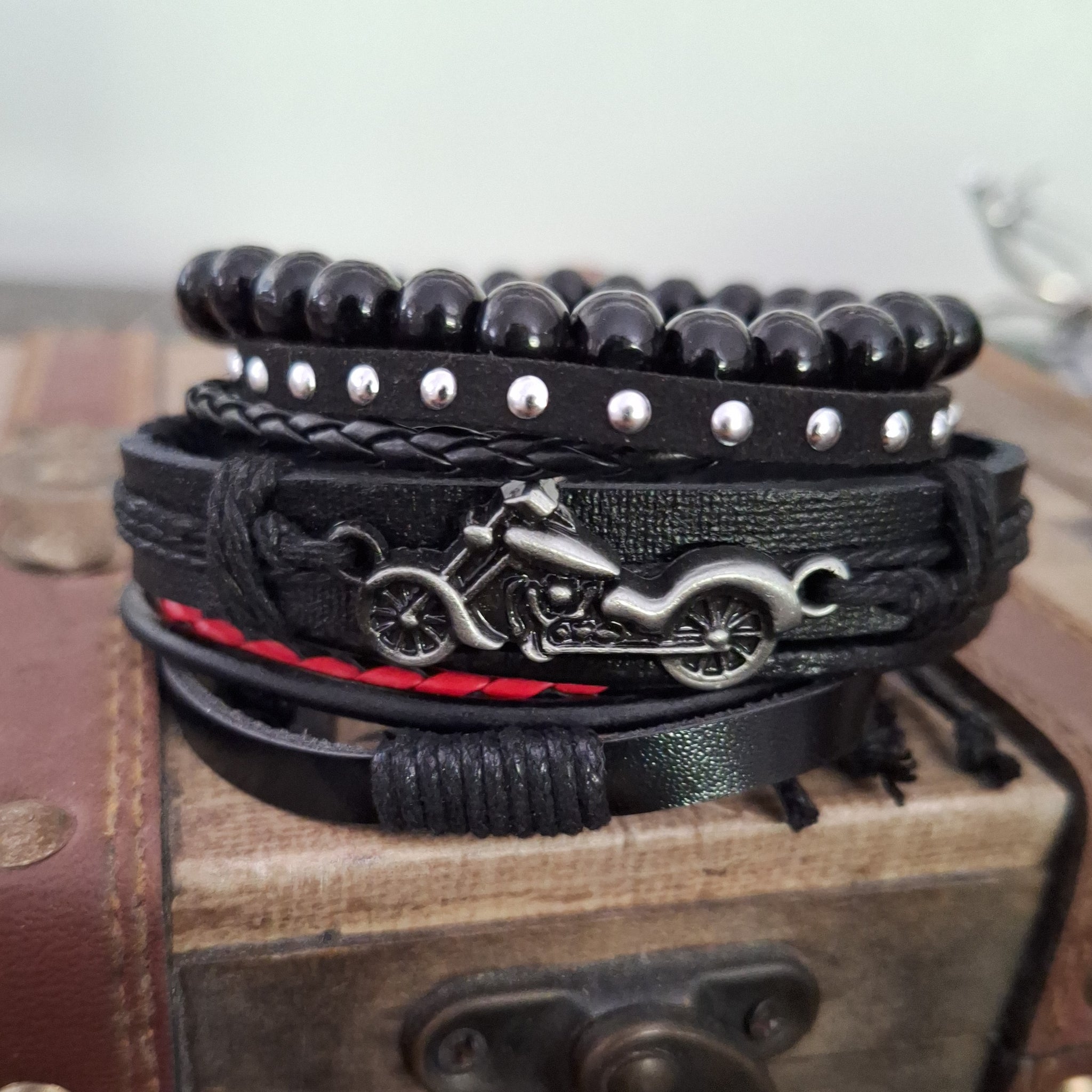 Motorcycle Bracelet Set Red