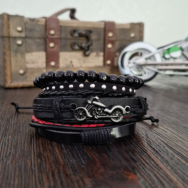 Motorcycle Bracelet Set Red