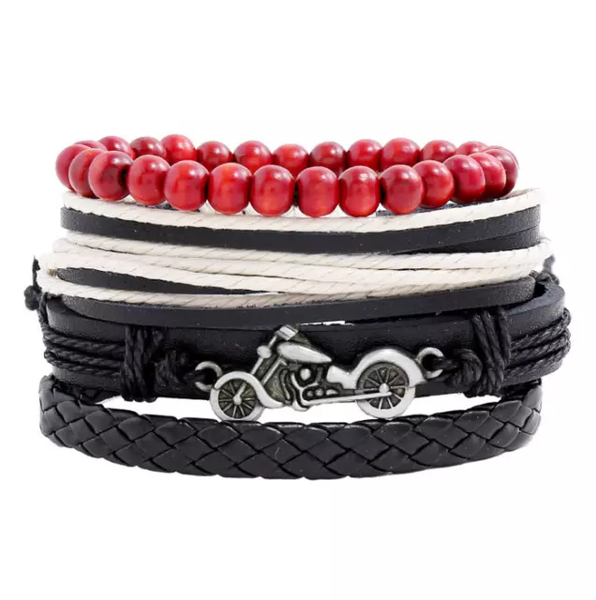 Motorcycle Bracelet Set - Red