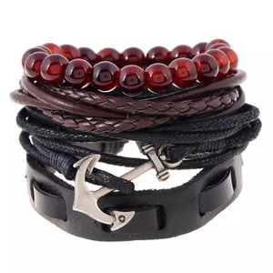 Anchor Leather Bracelet Set