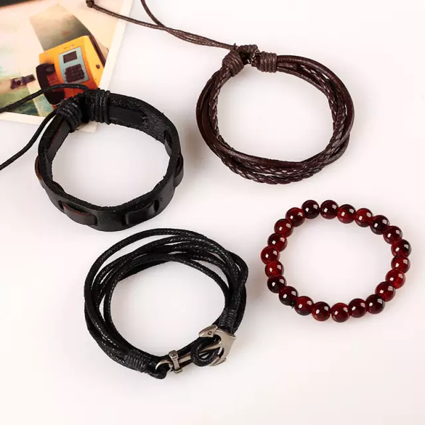 Anchor Leather Bracelet Set