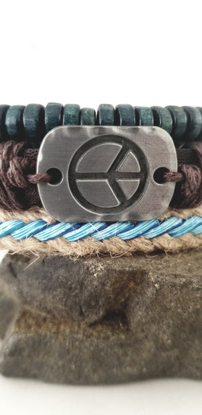 Peace Leather Bracelet Set - Aqua