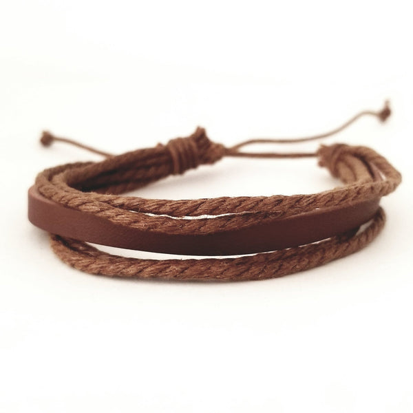 Peace Leather Bracelet Set - Brown