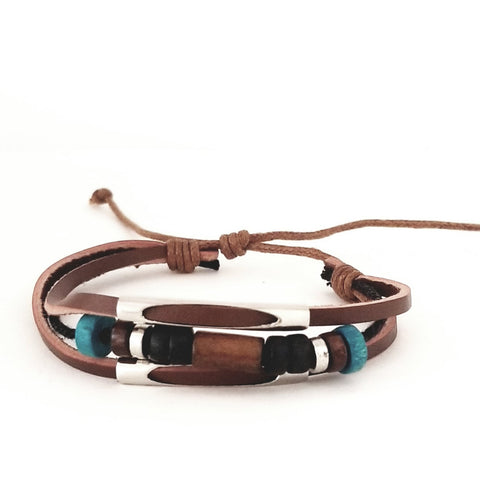 Brown/Turq Beads Multi-Strands Bracelet