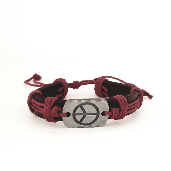 Peace Leather Bracelet - Red