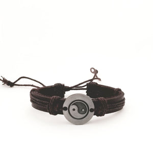 Yin Yang Leather Bracelet - Brown