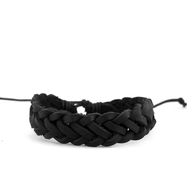 Classic Black Weave Leather Bracelet