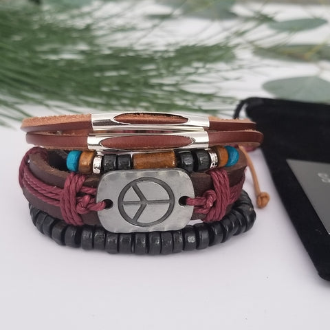 Peace Leather Bracelet Set - Multi