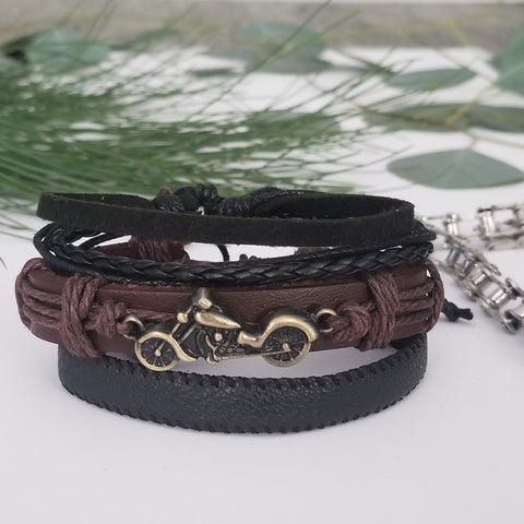 Motorcycle Leather Bracelet Set