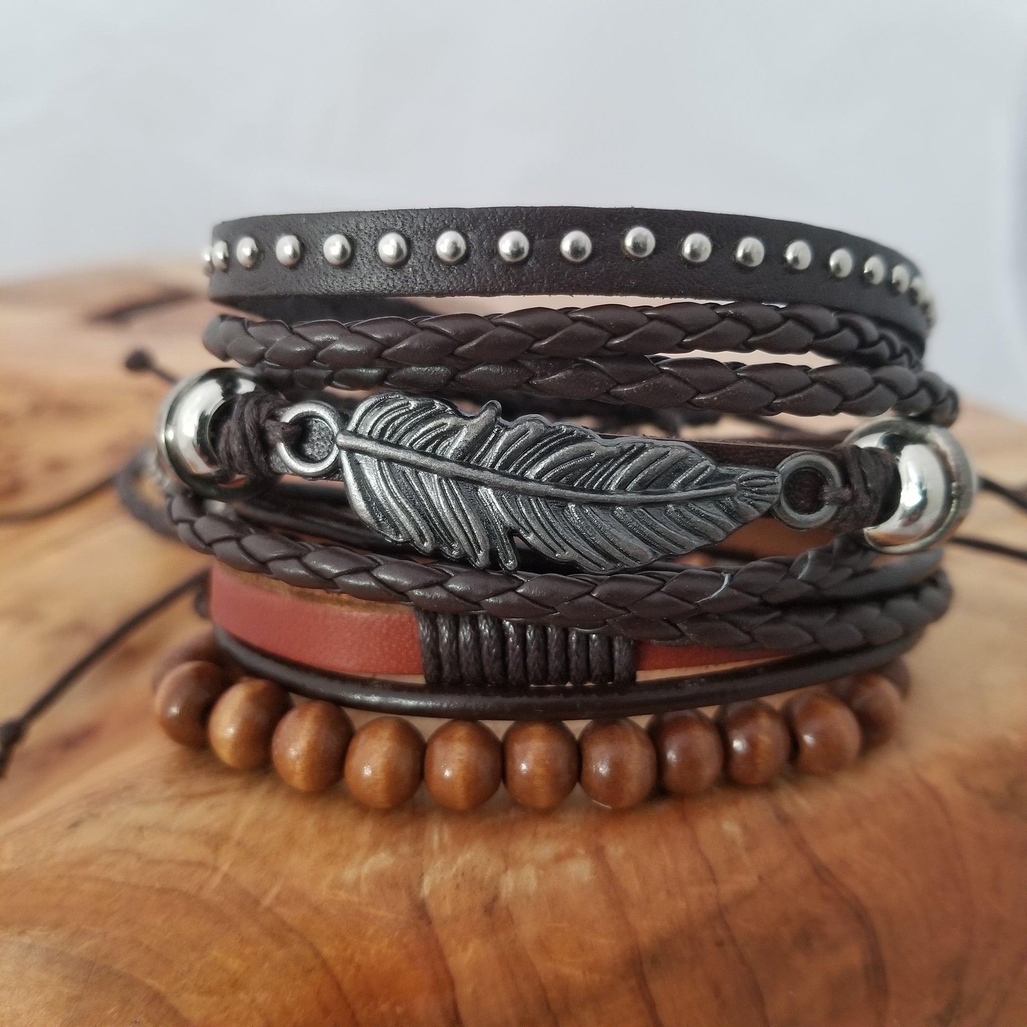 Western Feather Leather Bracelet