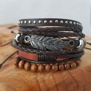 Arizona Feather Leather Bracelet Set