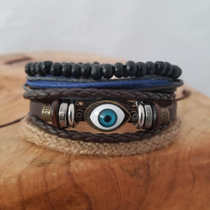 Evil Eye Multilayer Leather Bracelet Set