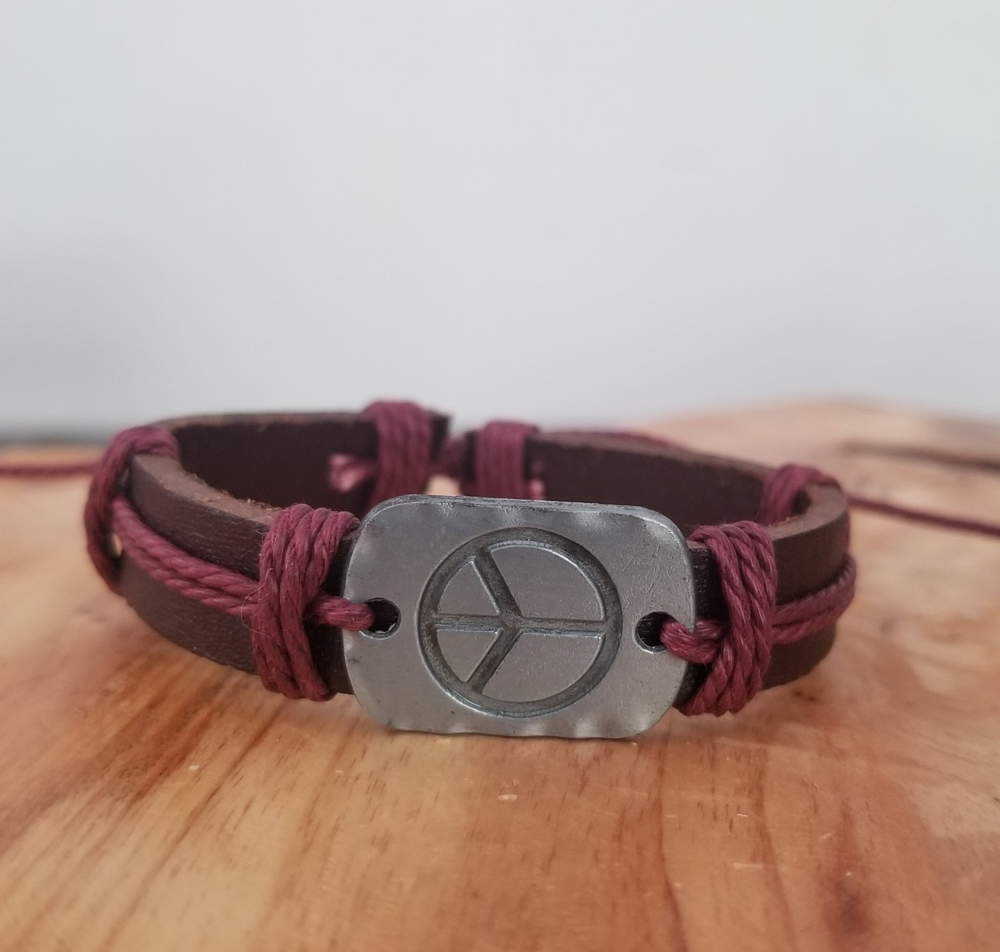 Peace Leather Bracelet - Red