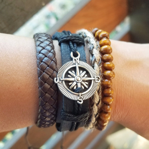 Compass Multilayer Bracelet Set - Brown
