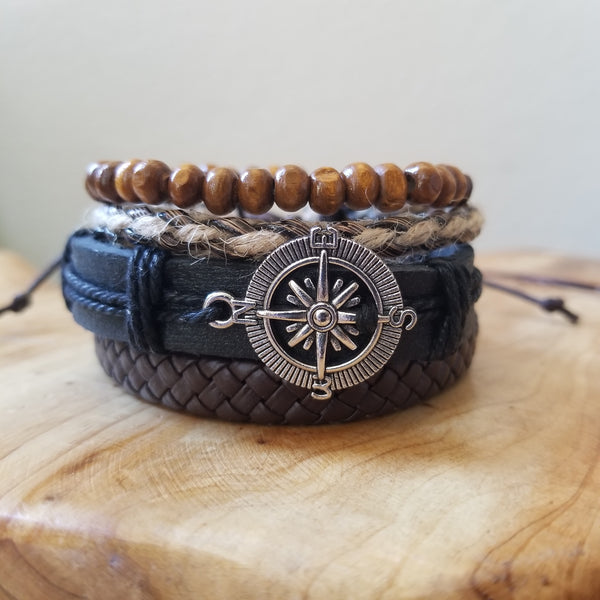 Compass Multilayer Bracelet Set - Brown