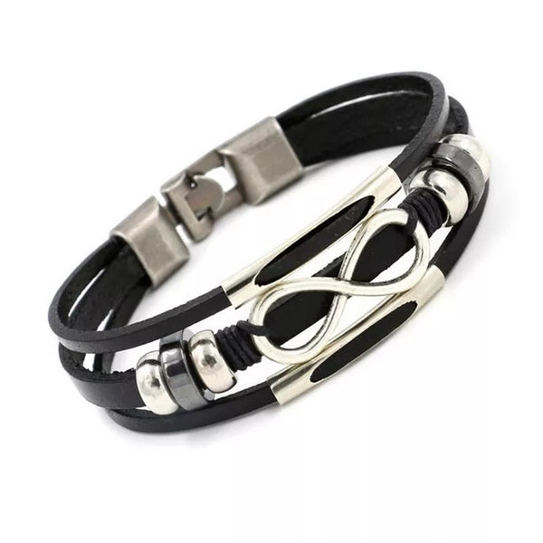 Infinity Leather Bracelet - Black