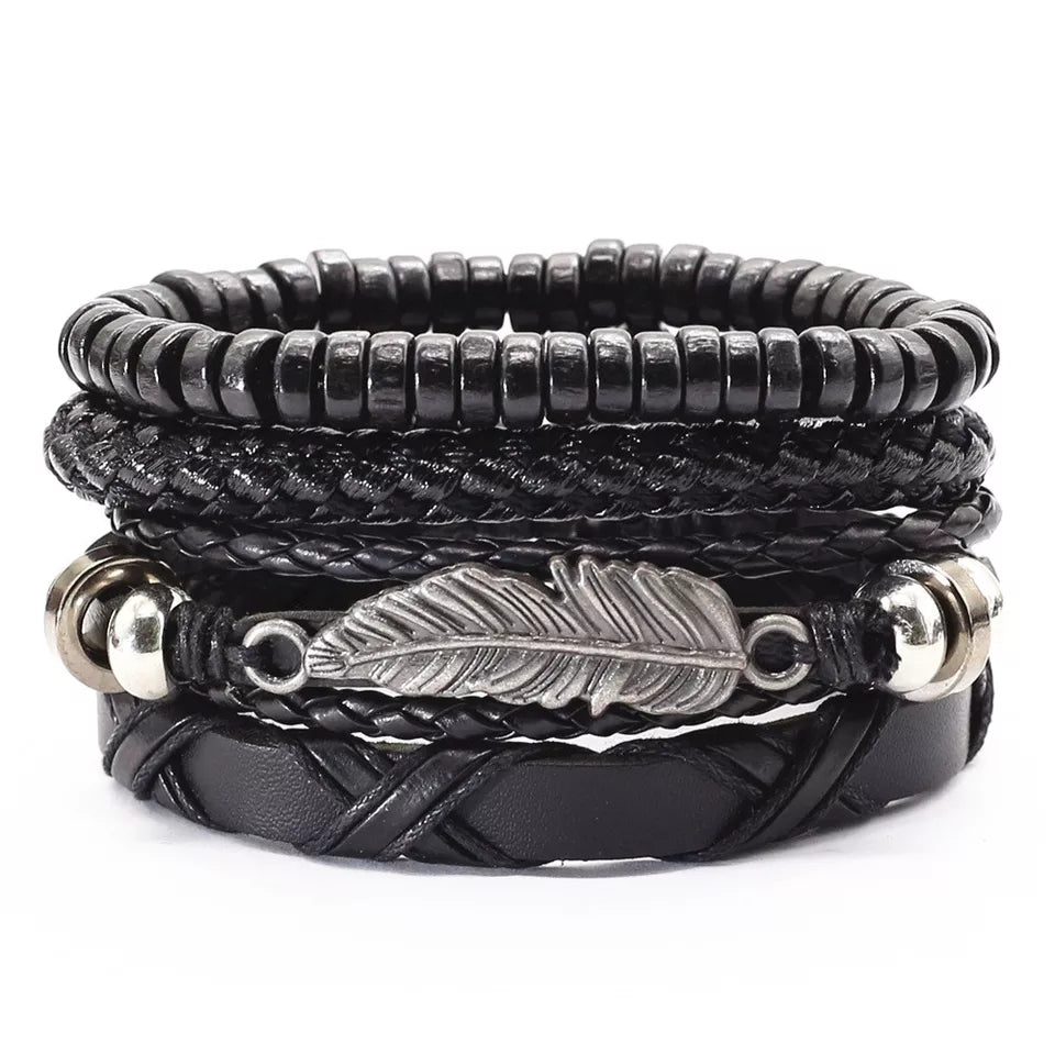 Black Feather Bracelet Set