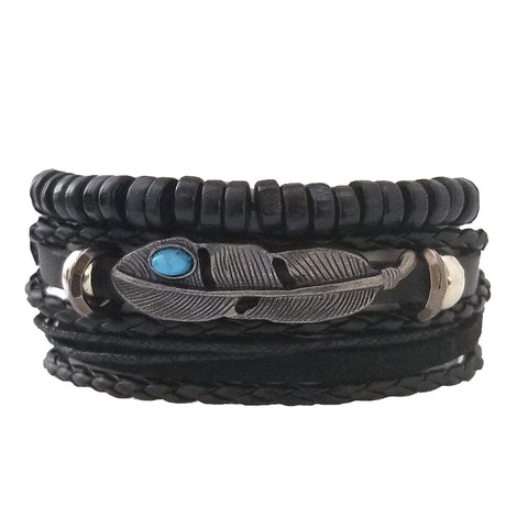 Touch of Blue Multilayer Feather Bracelet Set - Silverado Outpost