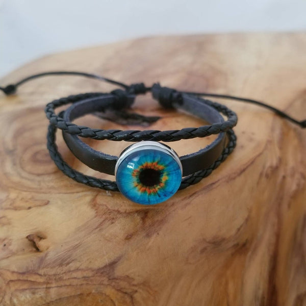 Dragon Eye Leather Bracelet - Neon Blue
