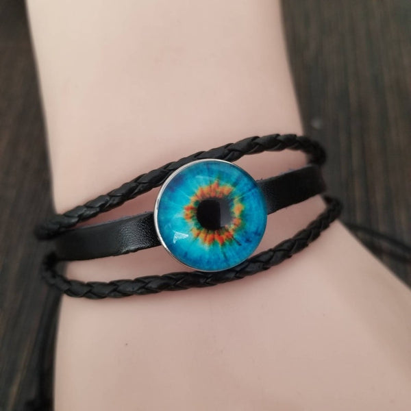 Dragon Eye Leather Bracelet - Neon Blue