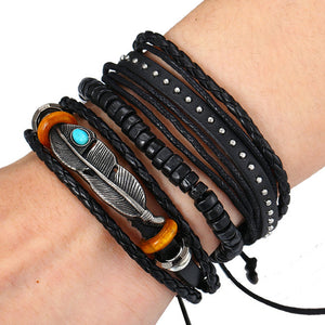 Tribal Multilayer Feather Bracelet Set - Silverado Outpost