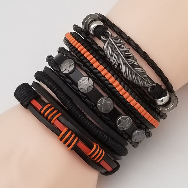 Feather Multilayer Leather Bracelet Set - Silverado Outpost