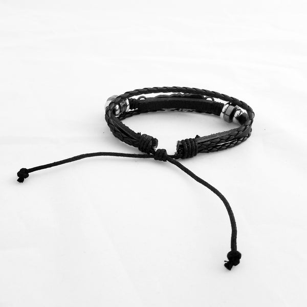Feather Leather Bracelet - Black - Silverado Outpost