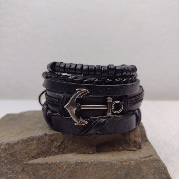 Anchor Bracelet Set - Black