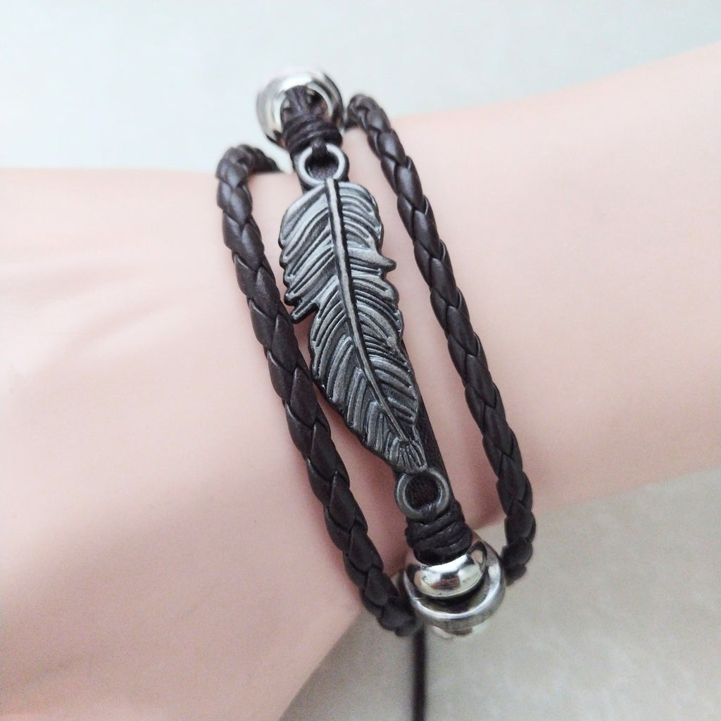 Silver Bracelet Brown Feathers 