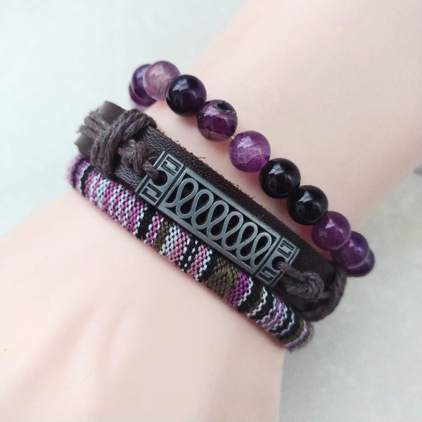 Purple Retro Multilayer Bracelet Set