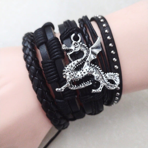 Serpent Dragon Bracelet Set - black