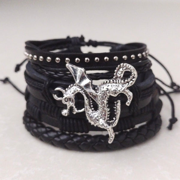 Serpent Dragon Bracelet Set - black