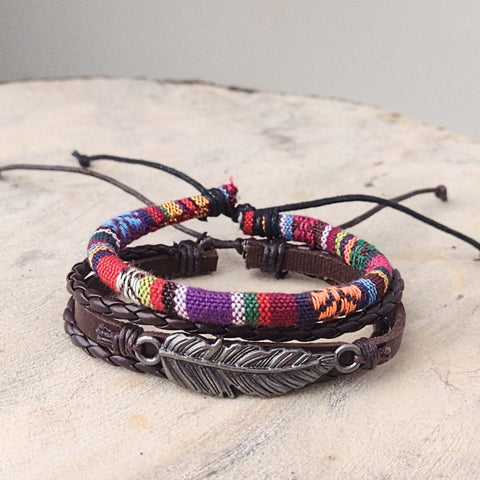 Native American Feather Bracelet Set