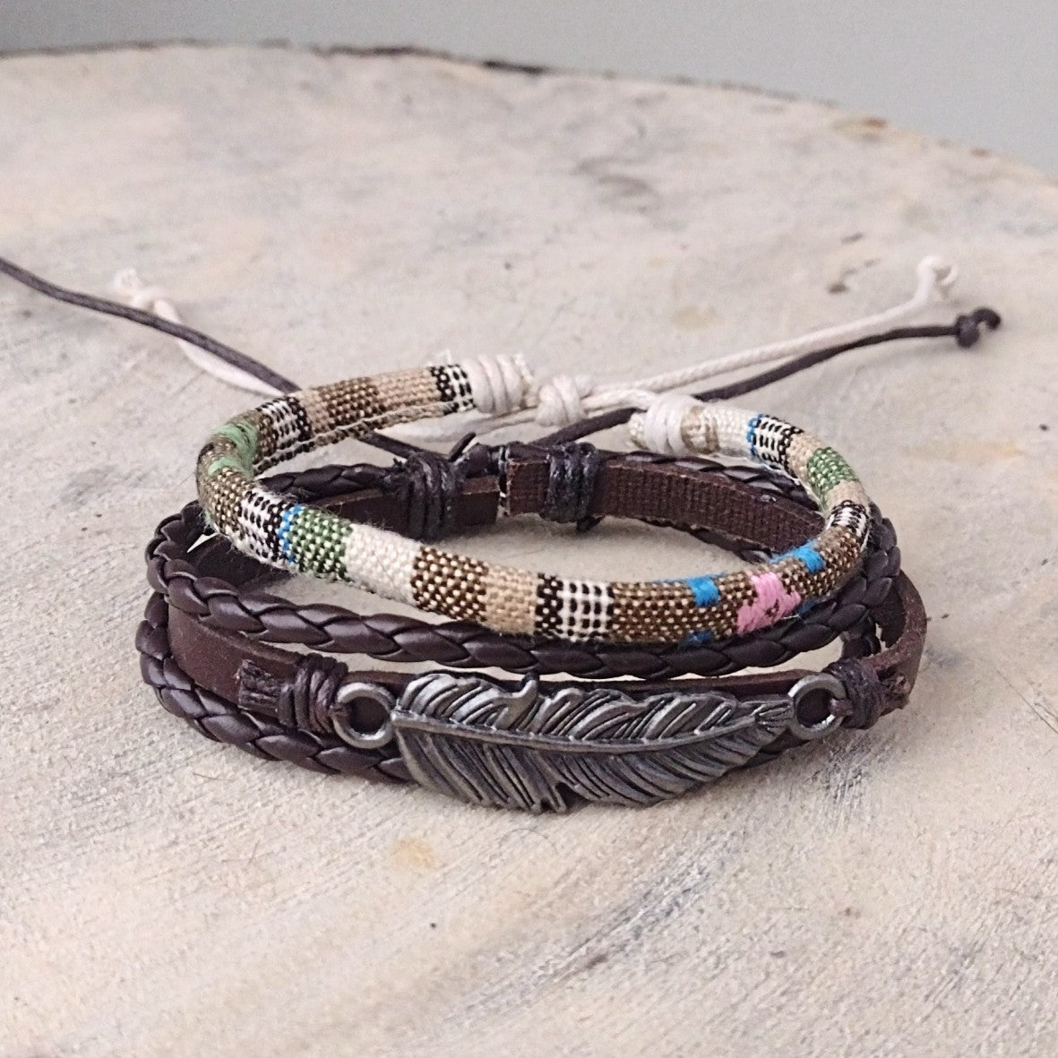 Native American Feather Bracelet Set