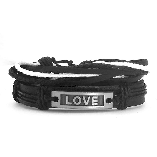 Black & White Love Leather Bracelet - Silverado Outpost