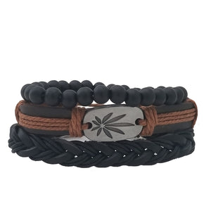 Cannabis Leather Bracelet Set