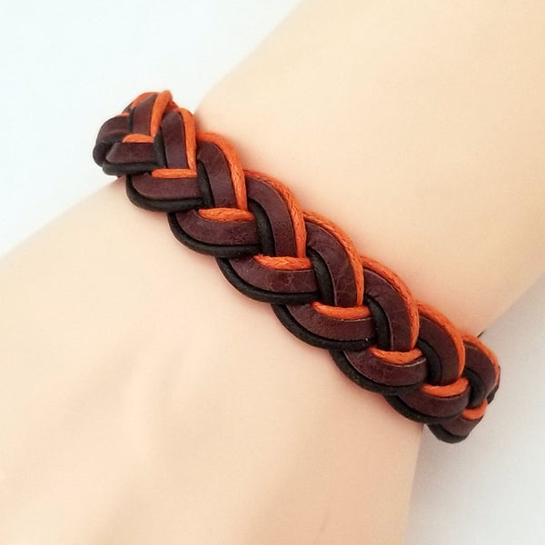 Orange and Brown Leather Bracelet - Silverado Outpost