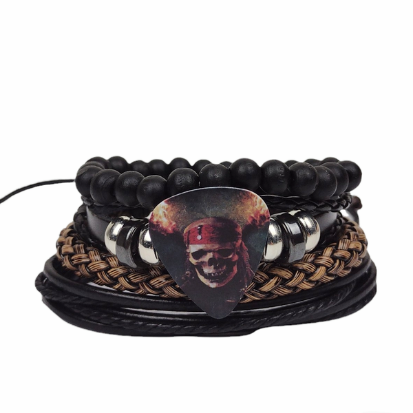 Pirate Skull Guitar Pick Bracelet Set