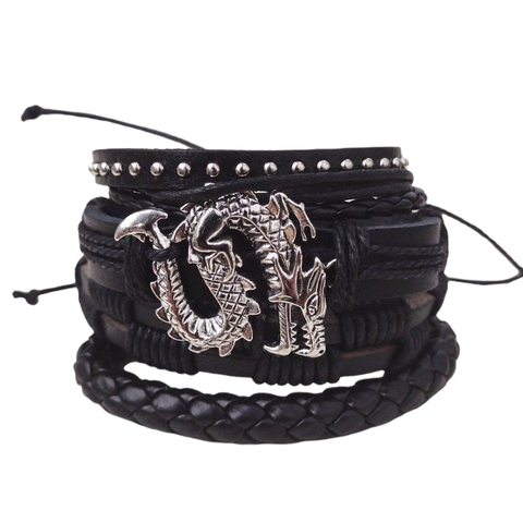 Sea Serpent Dragon Bracelet Set - black