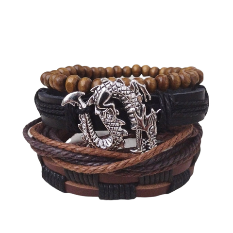 Sea Serpent Dragon Bracelet Set - brown