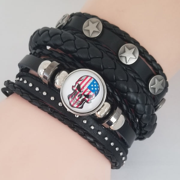 USA Skull Multilayer Bracelet Set